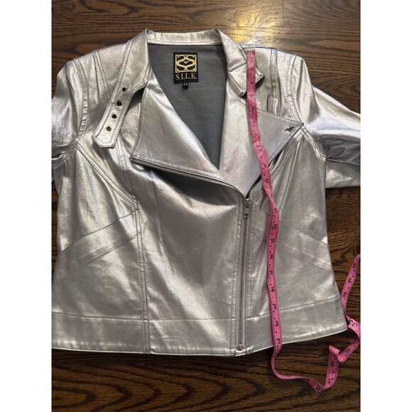 S.I.L.K. Metallic Silver Moto Jacket Women’s size Medium faux leather - Picture 10 of 10